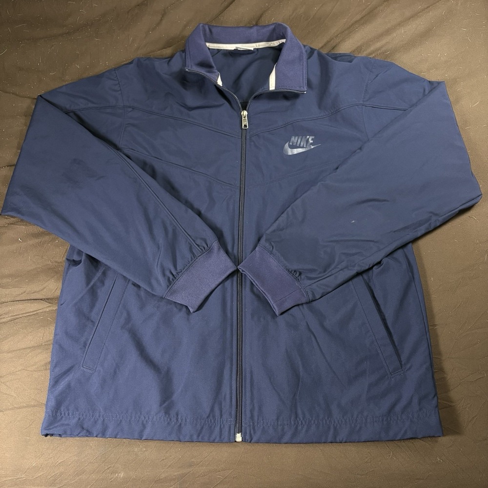 Nike Sportswear Track Jacket Mens Large Navy Blue Full Zip Y2K Minimalist Swoosh